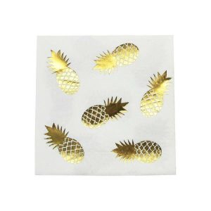 Party Napkins |  16 Pack Gold Pineapple Napkins – 16.5Cm X 16.5Cm Party Napkins Gold