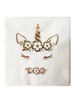 Party Napkins |  16 Pack Gold Unicorn Napkin – 33Cm Party Napkins Gold