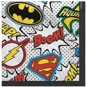 Party Napkins |  16 Pack Justice League Heroes Unite Beverage Napkins Party Napkins Party Napkins