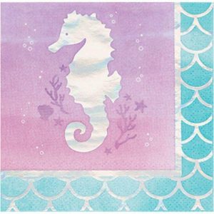 Party Napkins |  16 Pack Mermaid Shine Iridescent Beverage Napkins – 25Cm Party Napkins Party Napkins