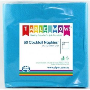 Party Napkins |  50 Pack Azure Blue Cocktail Napkins – 24Cm Party Napkins Party Napkins