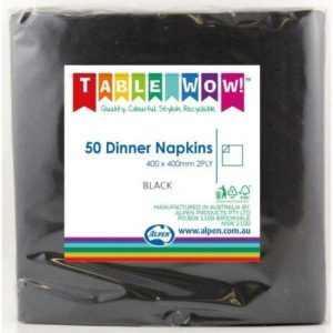 Party Napkins |  50 Pack Black Dinner Napkins – 40Cm Party Napkins Black