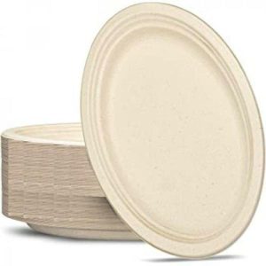 Party Plates |  50 Pack Natural Sugarcane Oval Plates – 32.5Cm X 26Cm Party Plates Brown