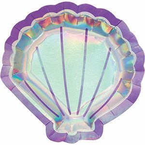 Party Plates |  8 Pack Mermaid Shine Iridescent Shaped Shell Dinner Plates – 22Cm Party Plates Party Plates