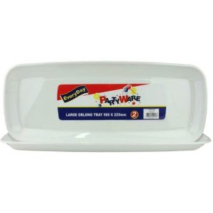 Party Platters & Trays |  2 Pack White Plastic Oblong Tray – 56Cm X 22.5Cm Catering Supplies Party Platters & Trays