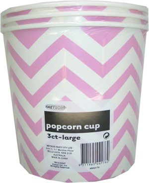 Popcorn Cups |  3 Pack Lovely Pink Chevron Paper Popcorn Cups 2.5L – 16Cm H X 18Cm W Catering Supplies Popcorn Cups