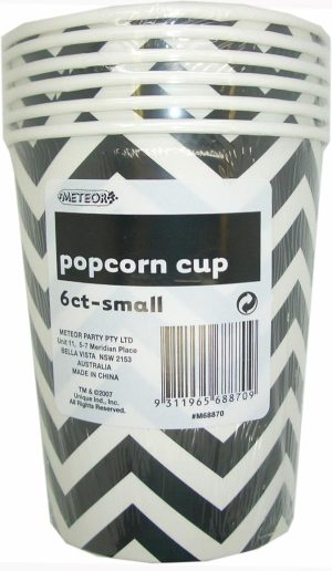 Popcorn Cups |  6 Pack Midnight Black Chevron Paper Popcorn Cups 945Ml – 14Cm X 11.5Cm Catering Supplies Black