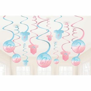 Swirls & Strings |  12 Pack Gender Reveal Spiral Hanging Decorations – 12Cm Party Decorations Swirls & Strings