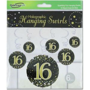 Swirls & Strings |  6 Pack Sparkling Fizz Black Gold 16 Hanging Swirls Party Decorations Black