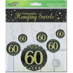 Swirls & Strings |  6 Pack Sparkling Fizz Black Gold 60 Hanging Swirls Party Decorations Black