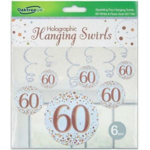 Swirls & Strings |  6 Pack Sparkling Fizz Rose Gold 60 Hanging Swirls Party Decorations Rose Gold