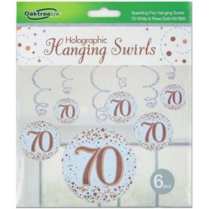 Swirls & Strings |  6 Pack Sparkling Fizz Rose Gold 70 Hanging Swirls Party Decorations Rose Gold