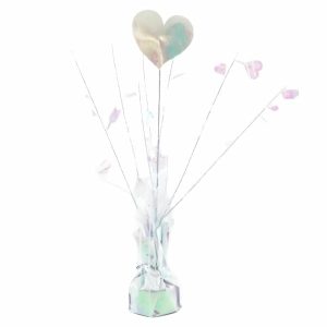 Table Centrepieces |  Heart Iridescent White Centrepiece Weight – 165G Party Decorations Table Centrepieces