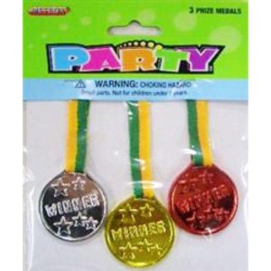 Trophies & Medals |  3 Pack Gold/Silver/Bronze Winner Medal With Green/Yellow Ribbon Party Favors Green