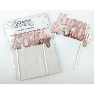 Cake & Cupcake Toppers |  Metallic Rose Gold Happy Birthday Cake Topper Baking Cake & Cupcake Toppers