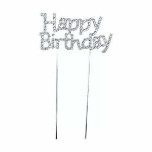 Cake & Cupcake Toppers |  Silver Happy Birthday Cake Topper – 16Cm X 9.5Cm Baking Cake & Cupcake Toppers