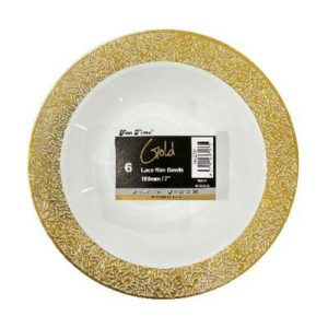 Party Bowls |  6 Pack Gold Lace Rim Plastic Bowls – 180Mm Party Bowls Gold