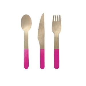 Party Cutlery |  30 Pack Flamingo Wooden Cutlery Set – 2.5Cm X 16Cm Party Cutlery Party Cutlery