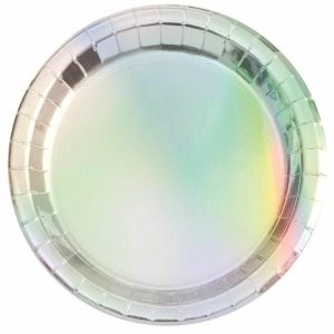 Party Plates |  8 Pack Iridescent Foil Round Paper Plates – 18Cm Party Plates Party Plates